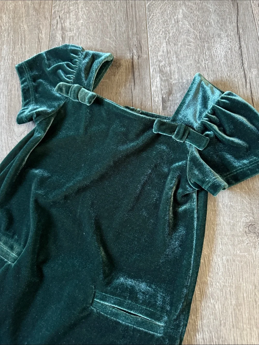 GAP Girls Deep Green Velvet Bow-Shoulder Dress